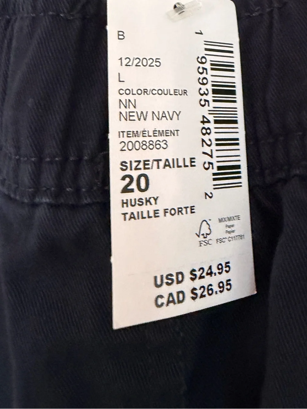 NWT Children's Place Cargo Pants Size 20 Husky New Navy NWT